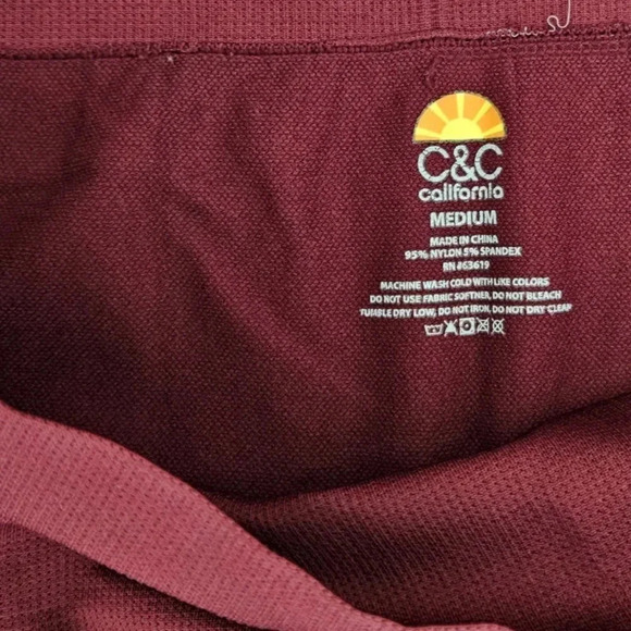 C&C California Women's Seamless Leggings Pants Medium Burgundy - Picture 4 of 5